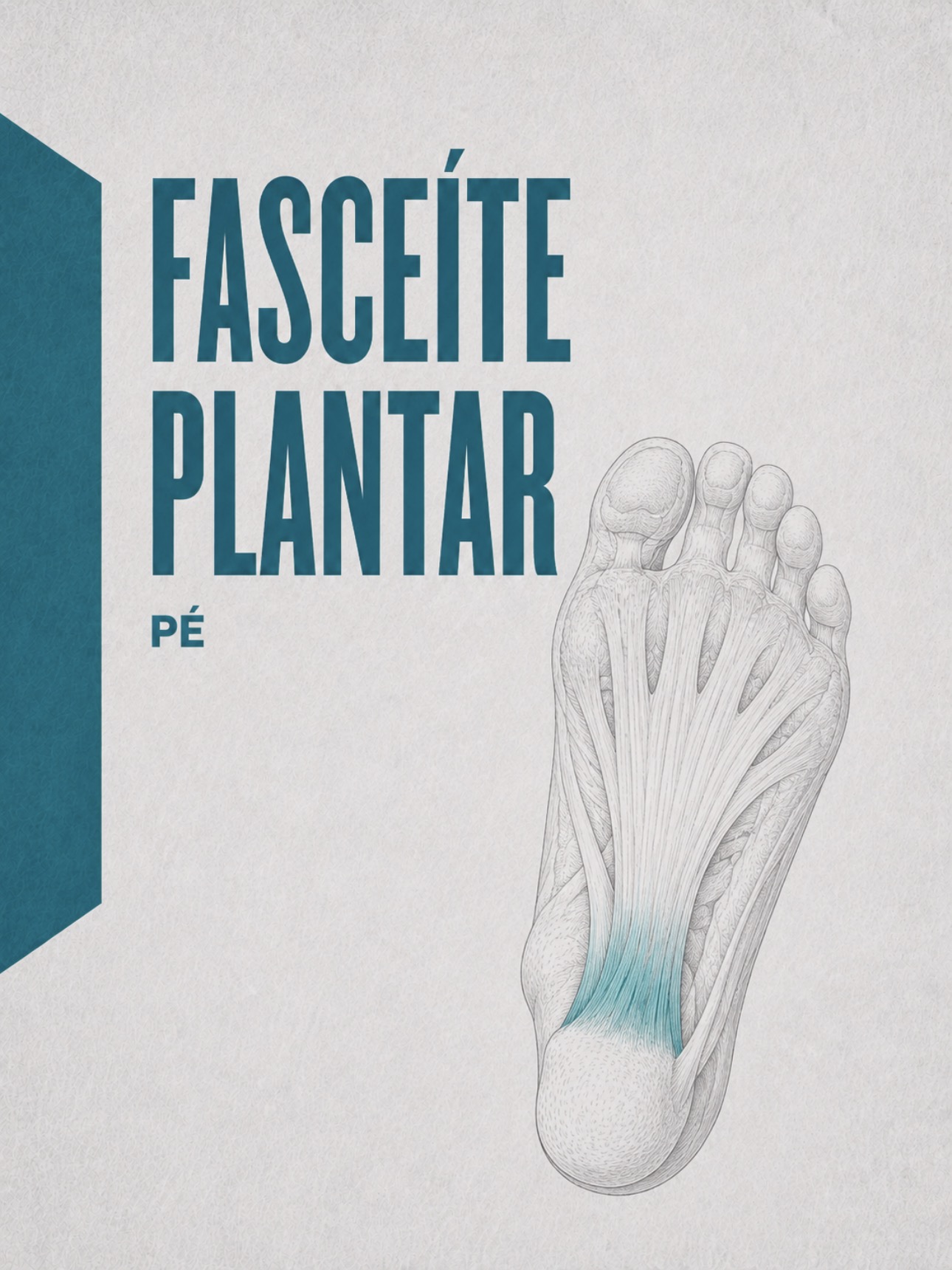 Ilustração médica da fáscia plantar e sua inserção medial no calcâneo
