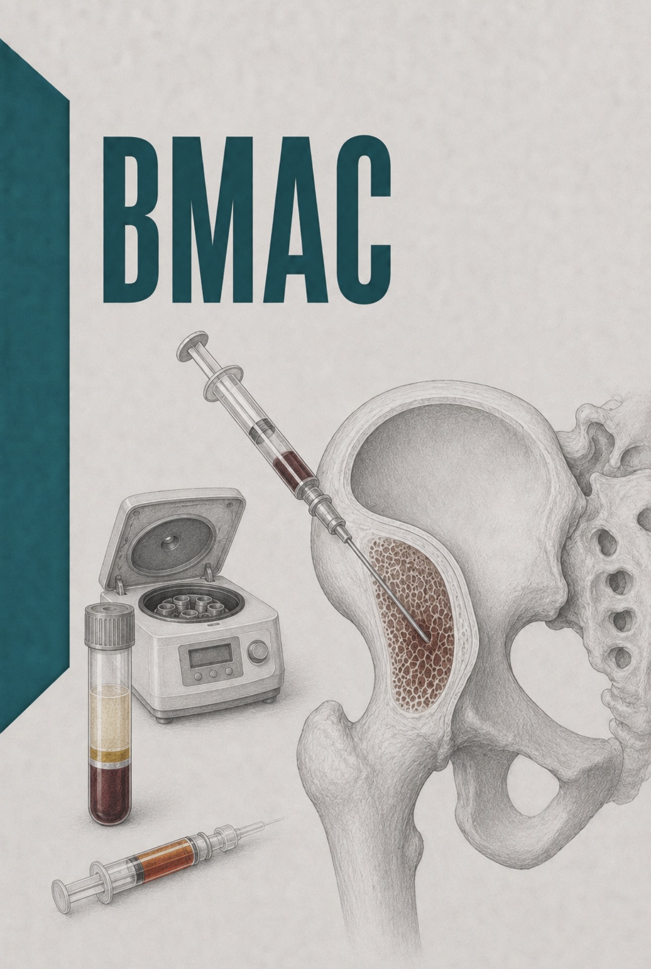 Ilustração clínica de aplicação de aspirado de medula óssea concentrado (BMAC)