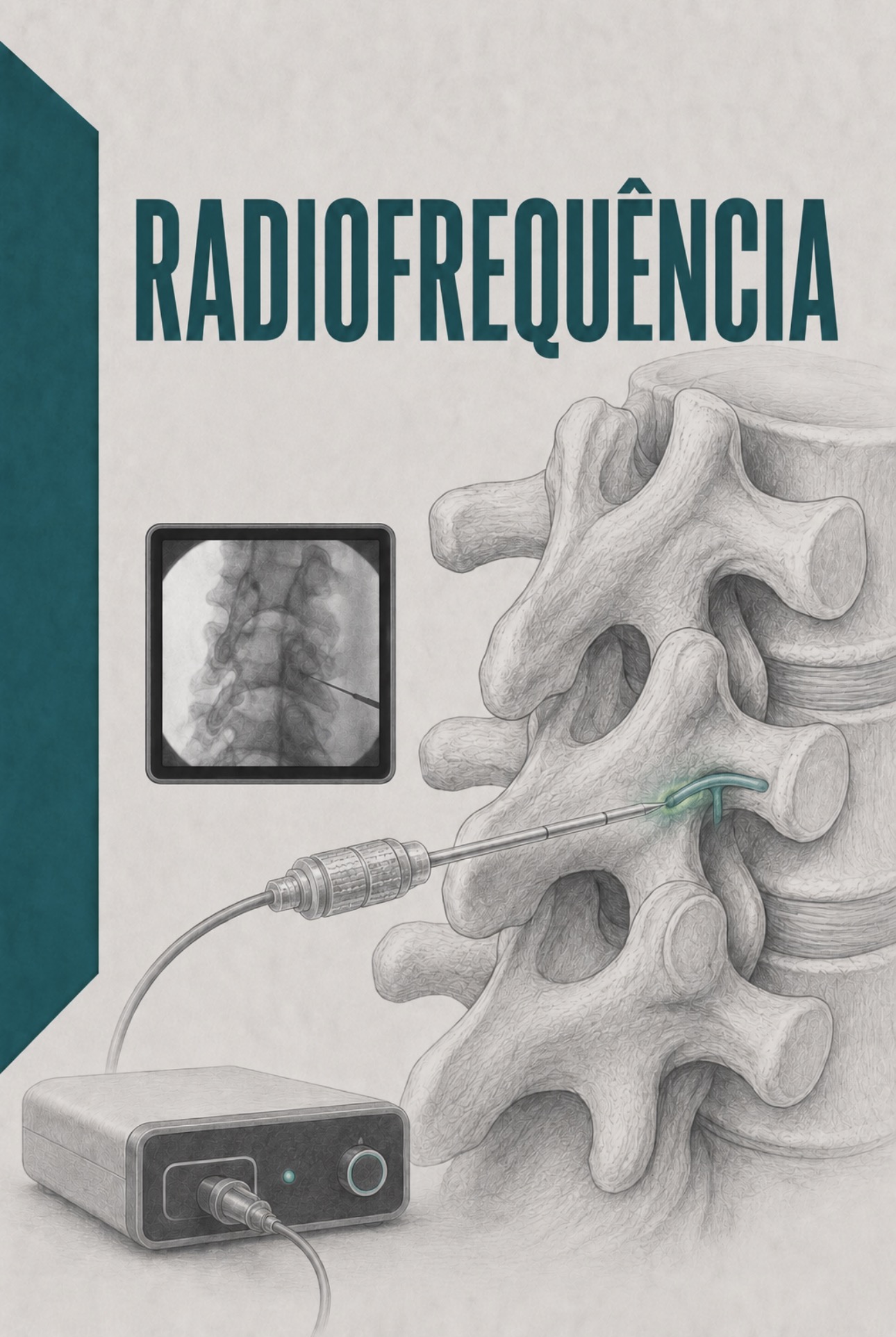 Ilustração clínica de intervenção por radiofrequência térmica ou pulsada sobre ramos nervosos